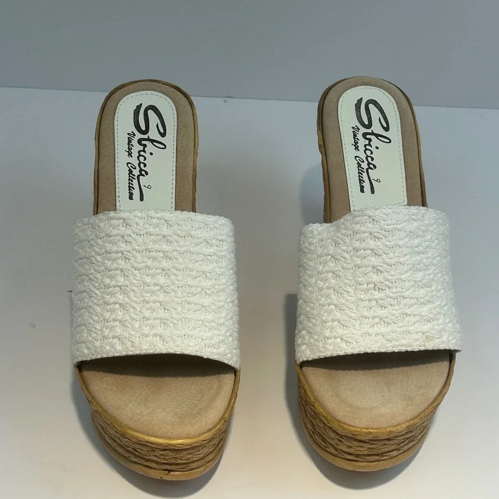Sbicca Vintage Collection White Woven Platform Wedge Slide Sandals Womens 9 Boho